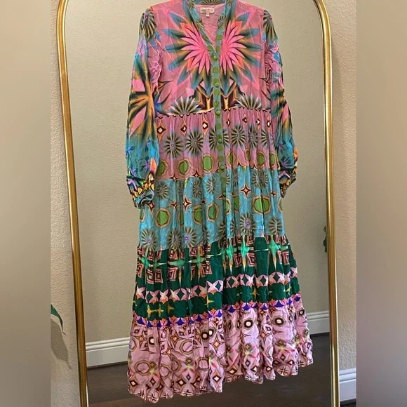 Siddhartha Bansal x Anthropologie Mixed Print Button Front Maxi Dress Size S - Picture 4 of 15